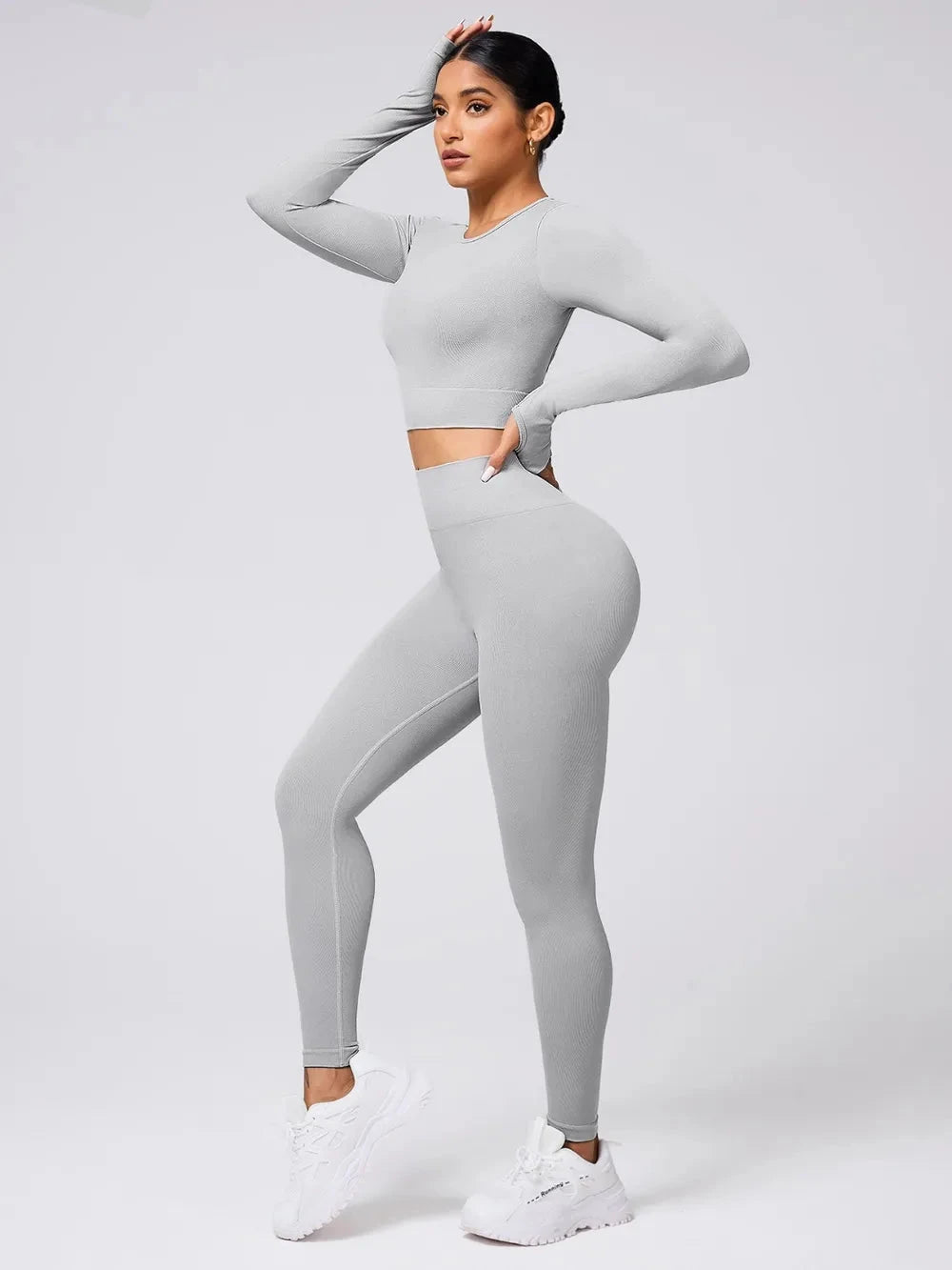 Back Crisscross Round Neck Long Sleeve Top and Leggings Active Set Trendsi 