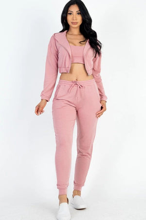 Cropped Cami with Zip-up Jacket and Joggers Set Capella 