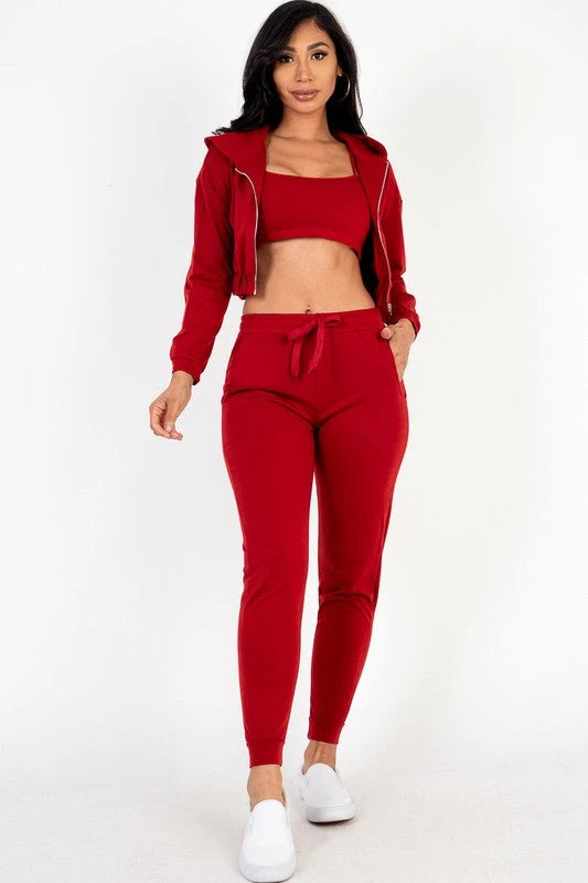 Cropped Cami with Zip-up Jacket and Joggers Set Capella 