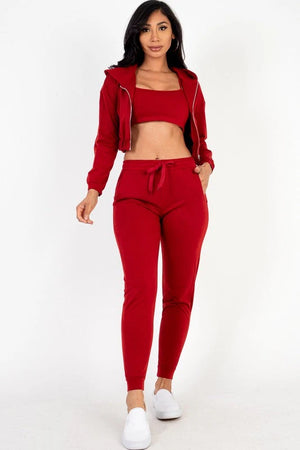 Cropped Cami with Zip-up Jacket and Joggers Set Capella 