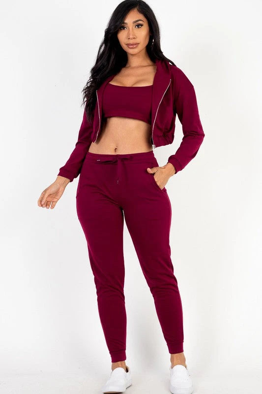 Cropped Cami with Zip-up Jacket and Joggers Set Capella 