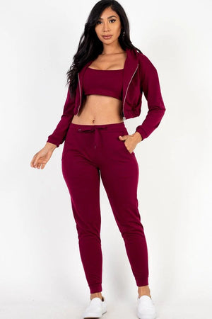 Cropped Cami with Zip-up Jacket and Joggers Set Capella 