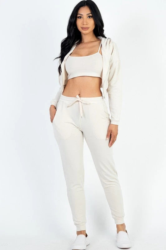 Cropped Cami with Zip-up Jacket and Joggers Set Capella 