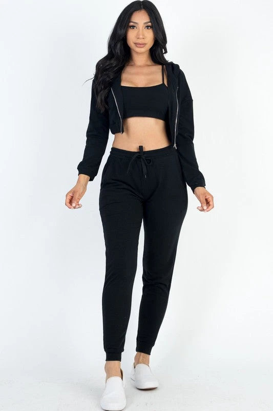 Cropped Cami with Zip-up Jacket and Joggers Set Capella 