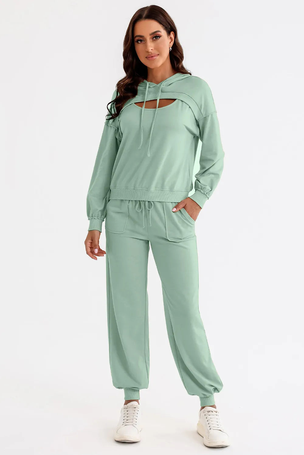 Cutout Drawstring Hoodie and Joggers Active Set Trendsi 