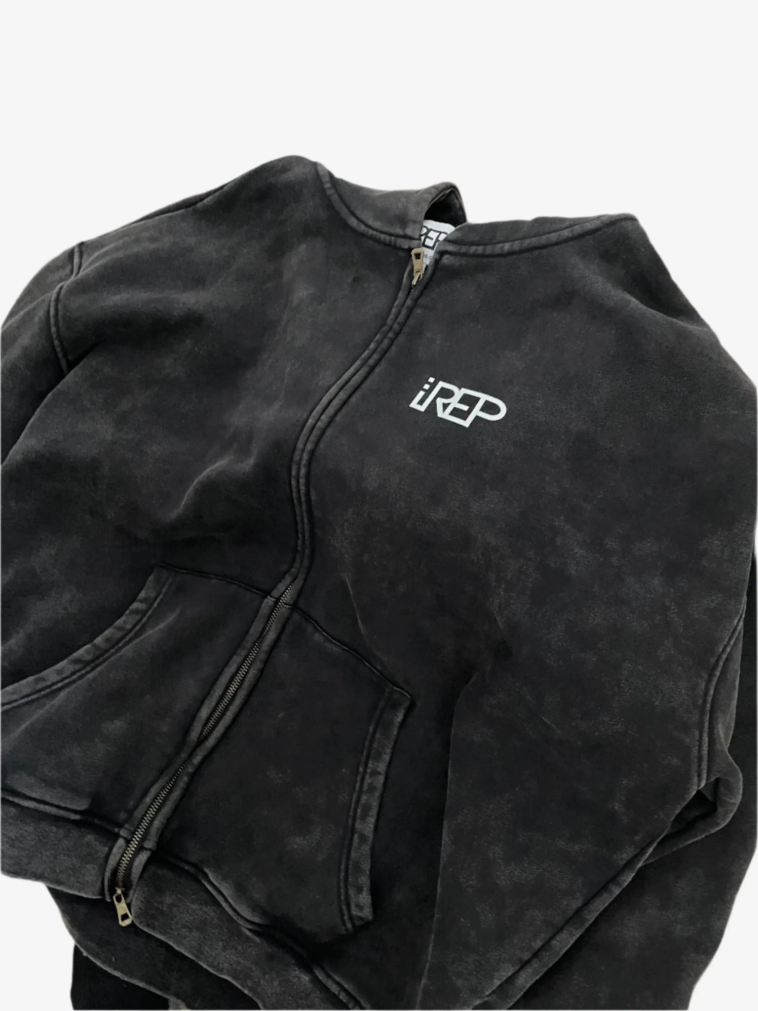 IREP Acid Washed Zip Hoodie - Washed Black/White ODMPOD 