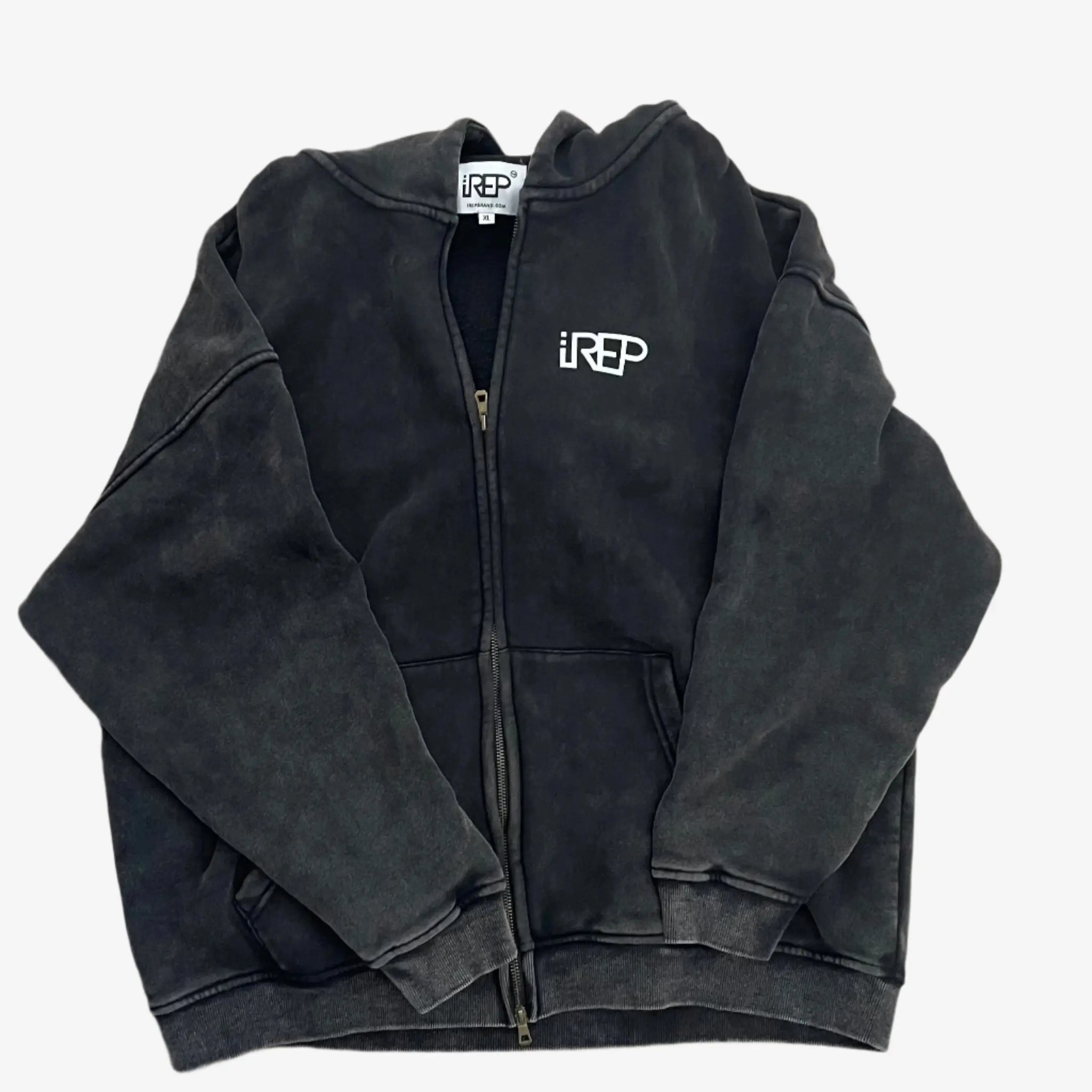 IREP Acid Washed Zip Hoodie - Washed Black/White ODMPOD 