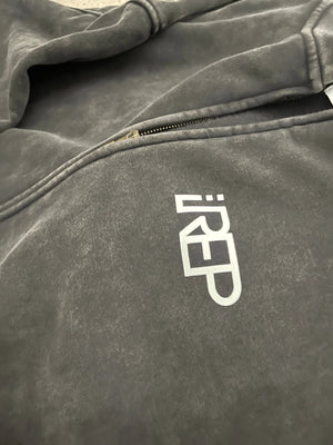 IREP Acid Washed Zip Hoodie - Washed Black/White ODMPOD 