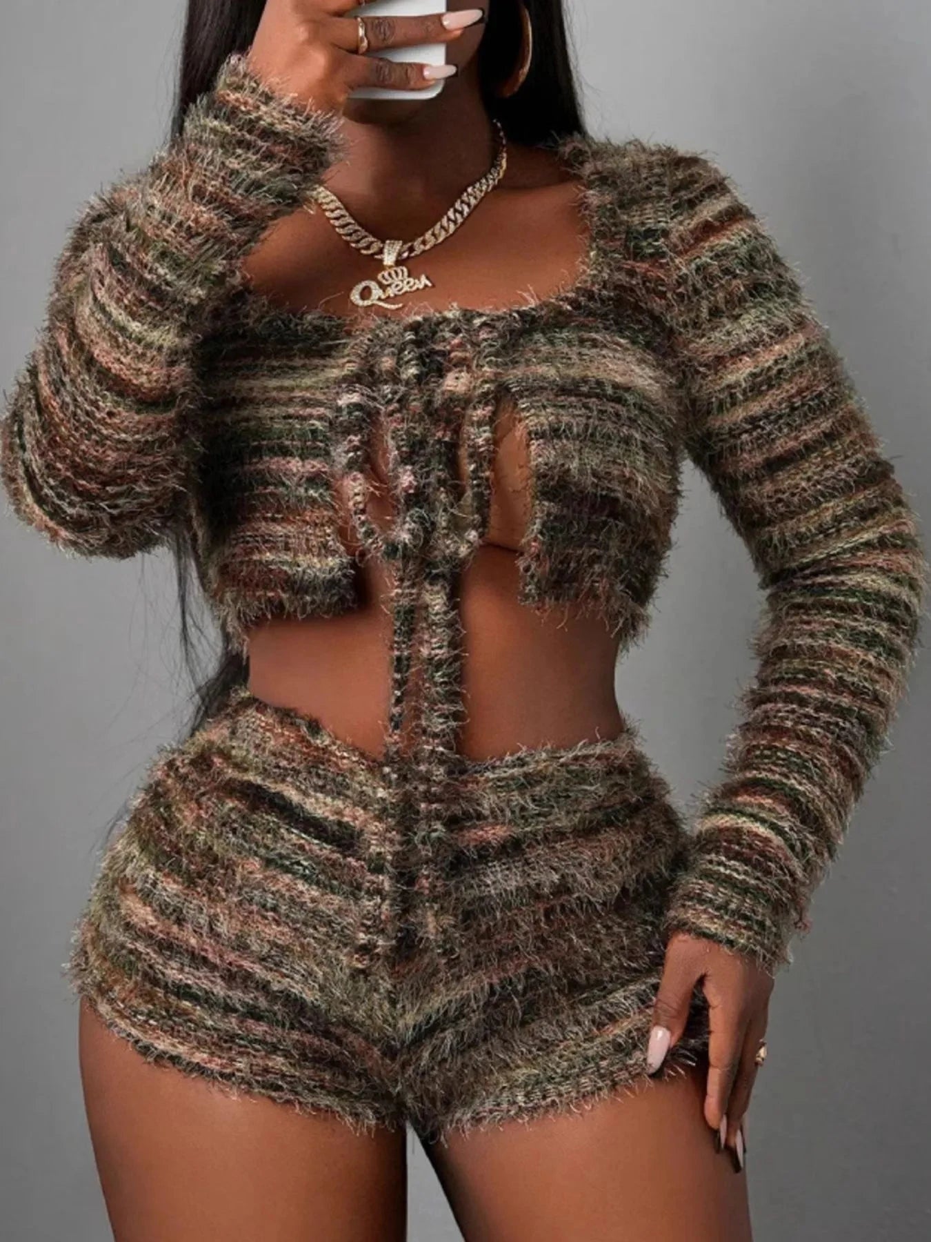 IREP Raquel Crop Top and Shorts Sweater Set Top iRepBrand