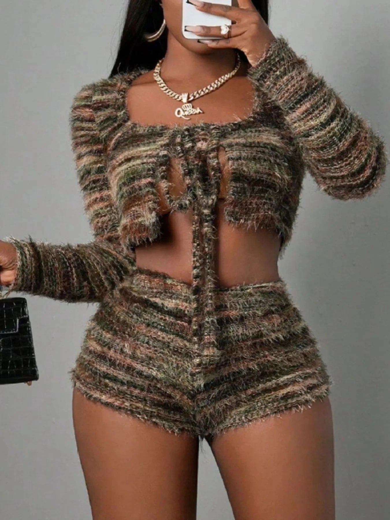 IREP Raquel Crop Top and Shorts Sweater Set Top iRepBrand