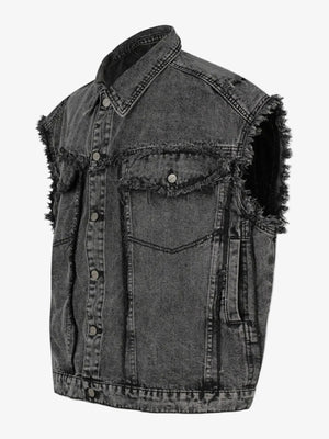 IREP Stealth Wealth Arjun Raw Hem Button Up Sleeveless Denim Jacket Jacket iRepBrand