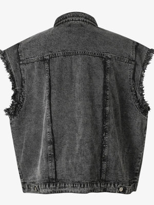 IREP Stealth Wealth Arjun Raw Hem Button Up Sleeveless Denim Jacket Jacket iRepBrand