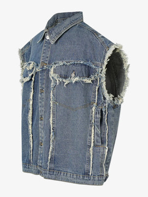 IREP Stealth Wealth Arjun Raw Hem Button Up Sleeveless Denim Jacket Jacket iRepBrand