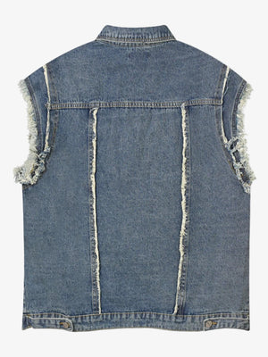 IREP Stealth Wealth Arjun Raw Hem Button Up Sleeveless Denim Jacket Jacket iRepBrand