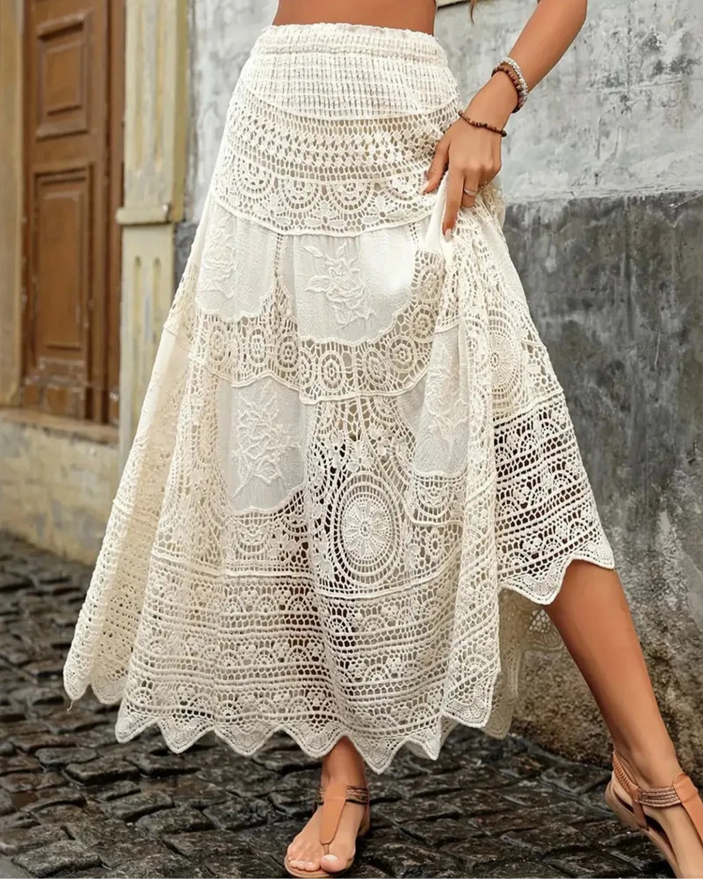 IREP Stealth Wealth Crochet Lace Skirt with Elastic Waist Trendsi 