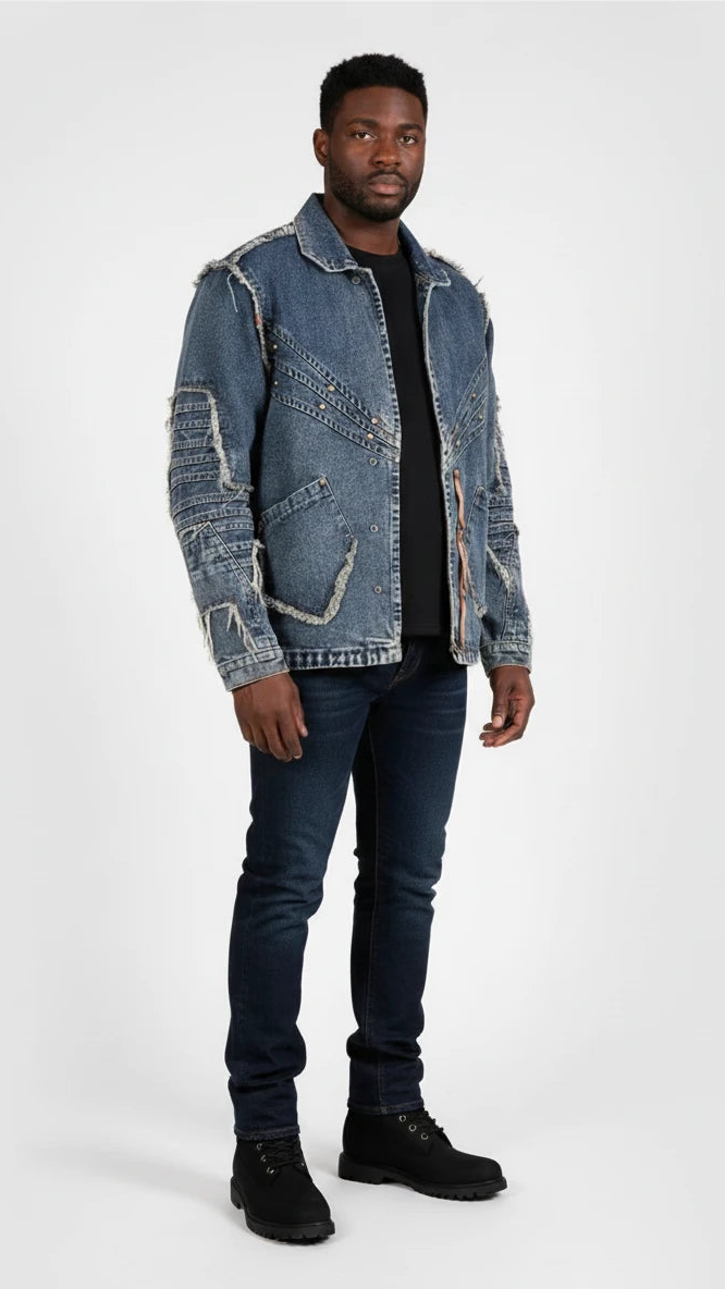 IREP Stealth Wealth Crush Plus Sized Studded Frayed Denim Jacket Jacket iRepBrand