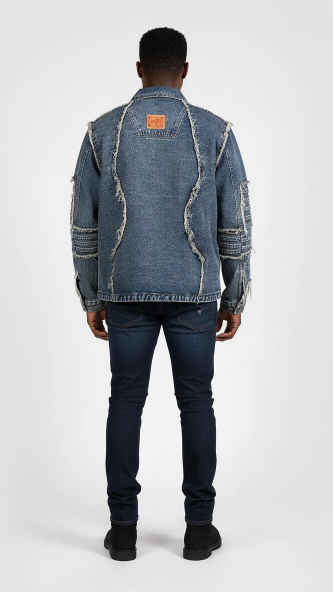 IREP Stealth Wealth Crush Plus Sized Studded Frayed Denim Jacket Jacket iRepBrand
