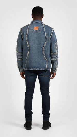 IREP Stealth Wealth Crush Plus Sized Studded Frayed Denim Jacket Jacket iRepBrand