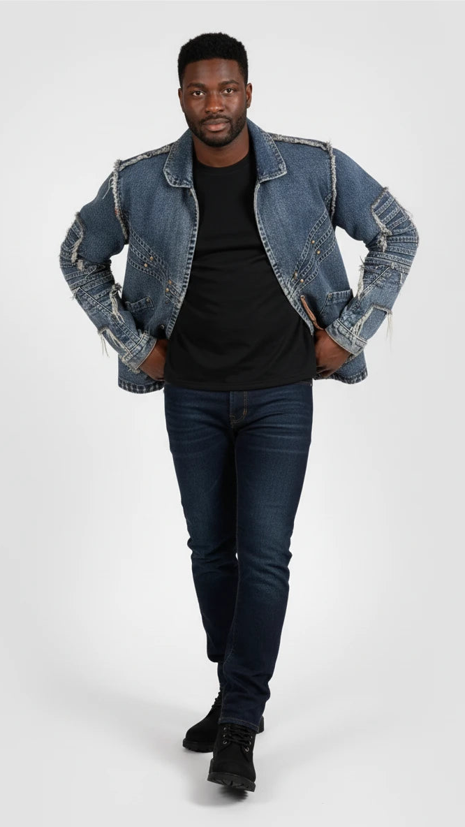 IREP Stealth Wealth Crush Plus Sized Studded Frayed Denim Jacket Jacket iRepBrand