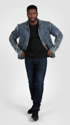 IREP Stealth Wealth Crush Plus Sized Studded Frayed Denim Jacket Jacket iRepBrand