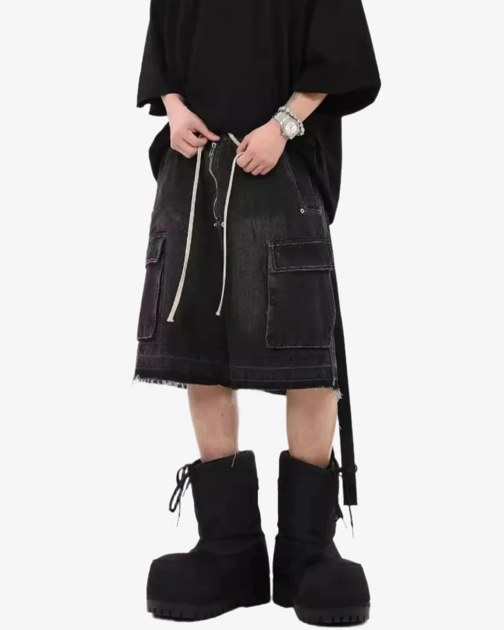 IREP Stealth Wealth Drawstring Cargo Denim Shorts Trendsi 