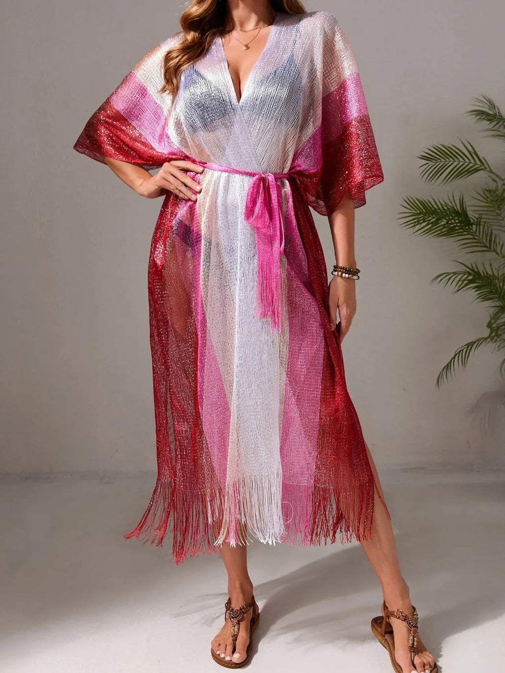 IREP Stealth Wealth Fringe Kimono Cover-Up Dress Trendsi 