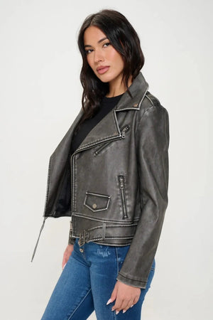 IREP Stealth Wealth Jacqueline Black Zip Up Biker Jacket Jacket iRepBrand