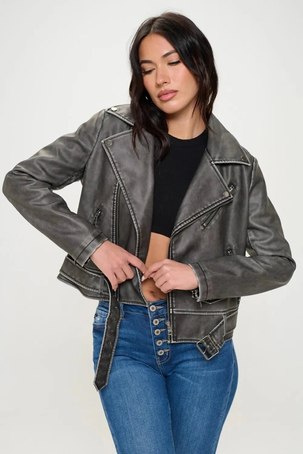 IREP Stealth Wealth Jacqueline Black Zip Up Biker Jacket Jacket iRepBrand