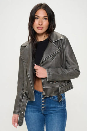 IREP Stealth Wealth Jacqueline Black Zip Up Biker Jacket Jacket iRepBrand