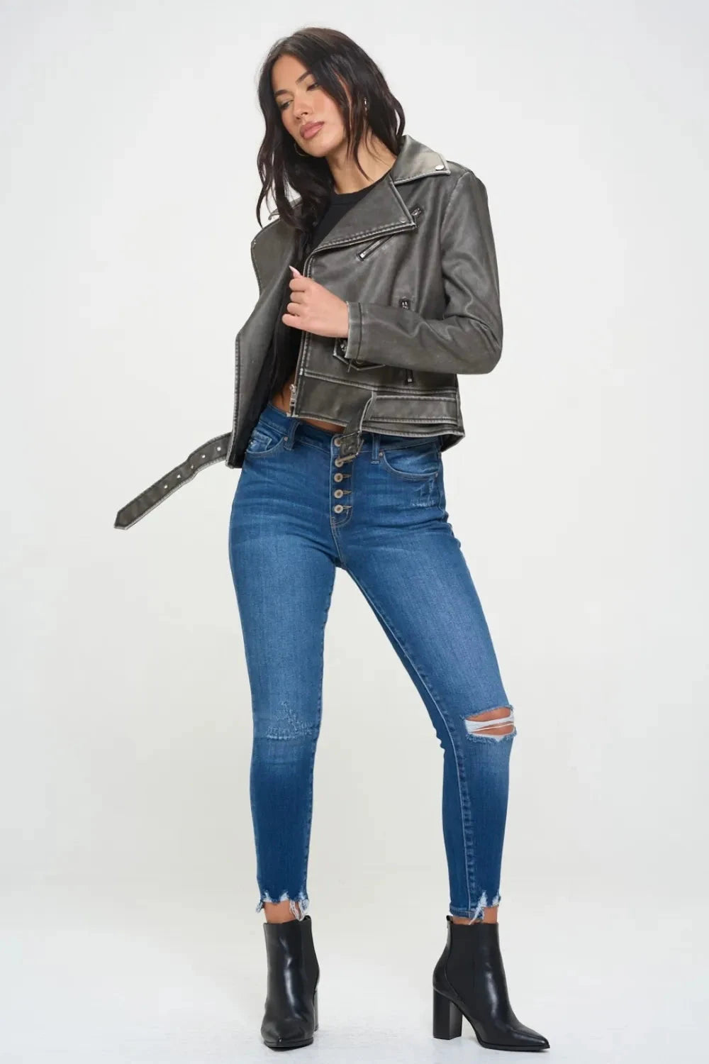 IREP Stealth Wealth Jacqueline Black Zip Up Biker Jacket Jacket iRepBrand