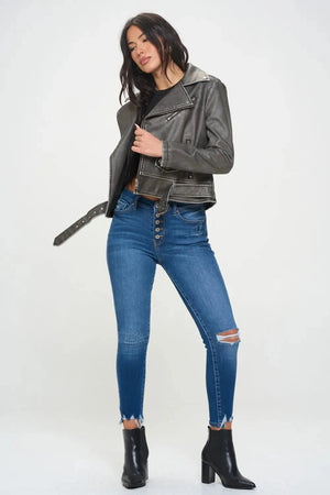 IREP Stealth Wealth Jacqueline Black Zip Up Biker Jacket Jacket iRepBrand