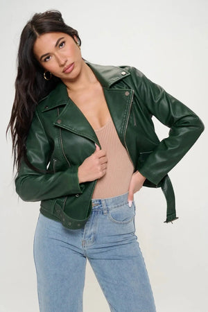 IREP Stealth Wealth Jacqueline Green Zip Up Biker Jacket Jacket iRepBrand