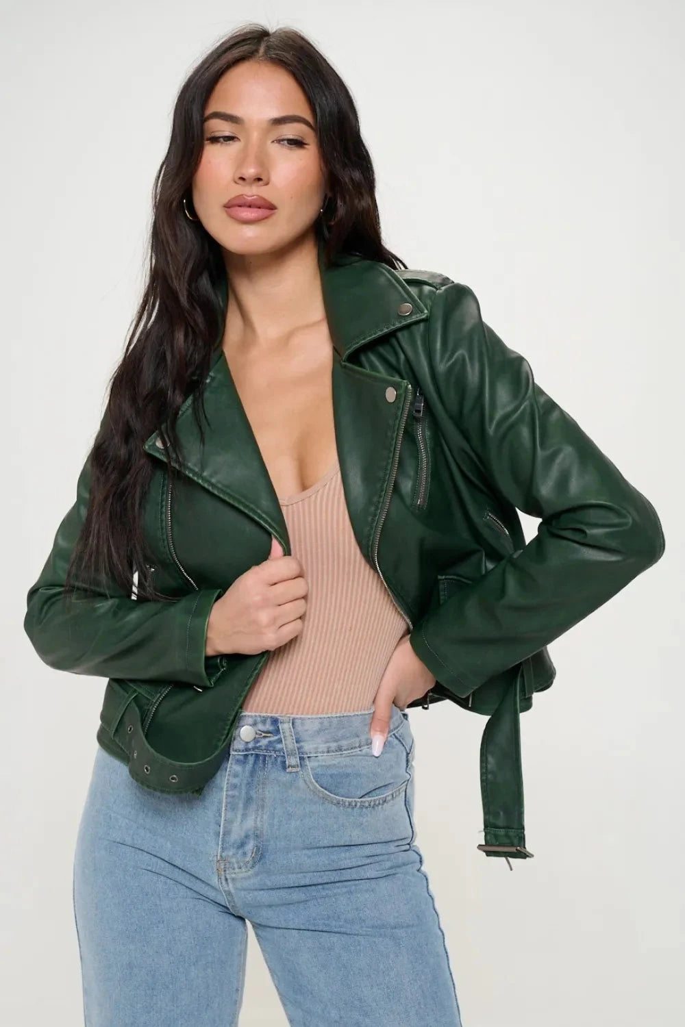 IREP Stealth Wealth Jacqueline Green Zip Up Biker Jacket Jacket iRepBrand