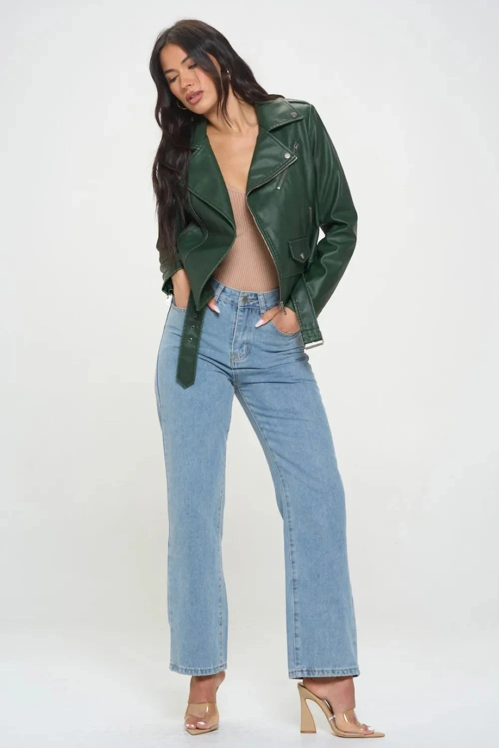 IREP Stealth Wealth Jacqueline Green Zip Up Biker Jacket Jacket iRepBrand