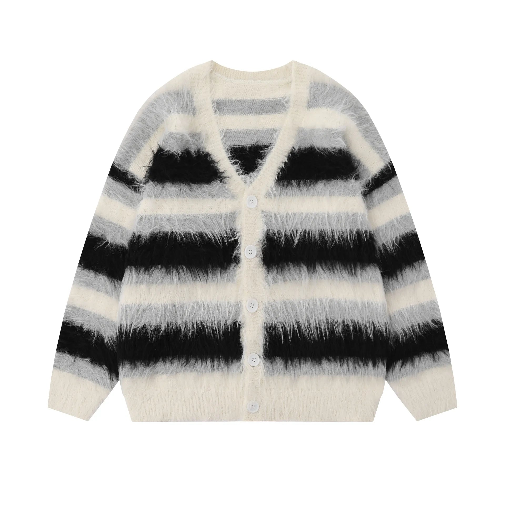 IREP Stealth Wealth Kanon Fuzzy Striped Button-Up Cardigan Sweater iRepBrand