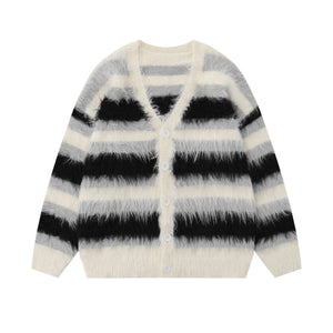 IREP Stealth Wealth Kanon Fuzzy Striped Button-Up Cardigan Sweater iRepBrand