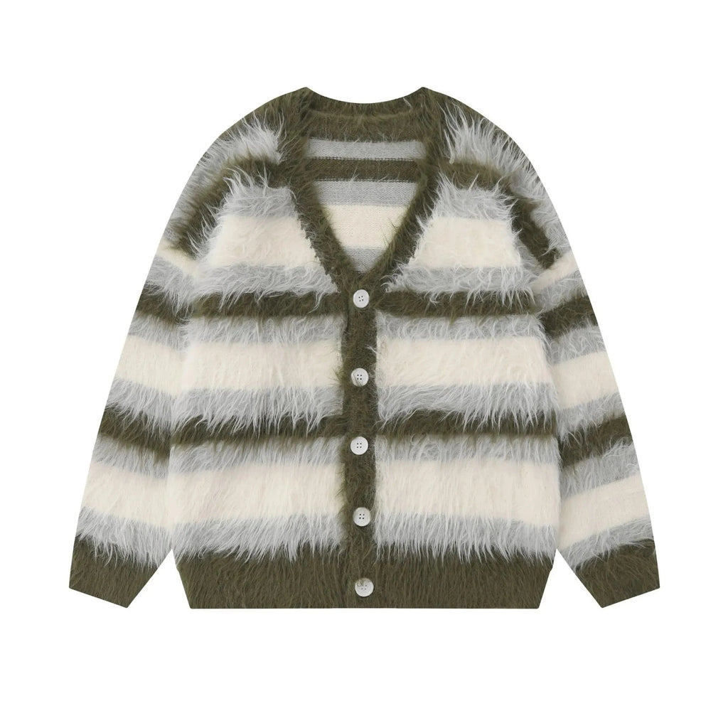 IREP Stealth Wealth Kanon Fuzzy Striped Button-Up Cardigan Sweater iRepBrand