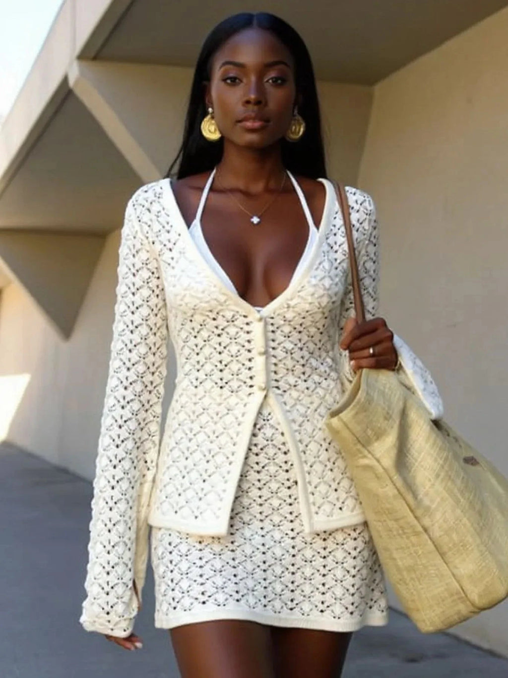 IREP Stealth Wealth Marisa Crochet Cardigan and Skirt Set  iRepBrand