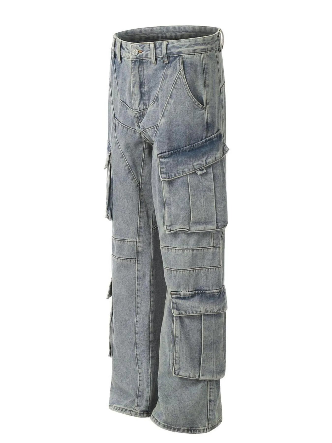 IREP Stealth Wealth Men's Multi-Pocket Cargo Wide Leg Jeans Trendsi 