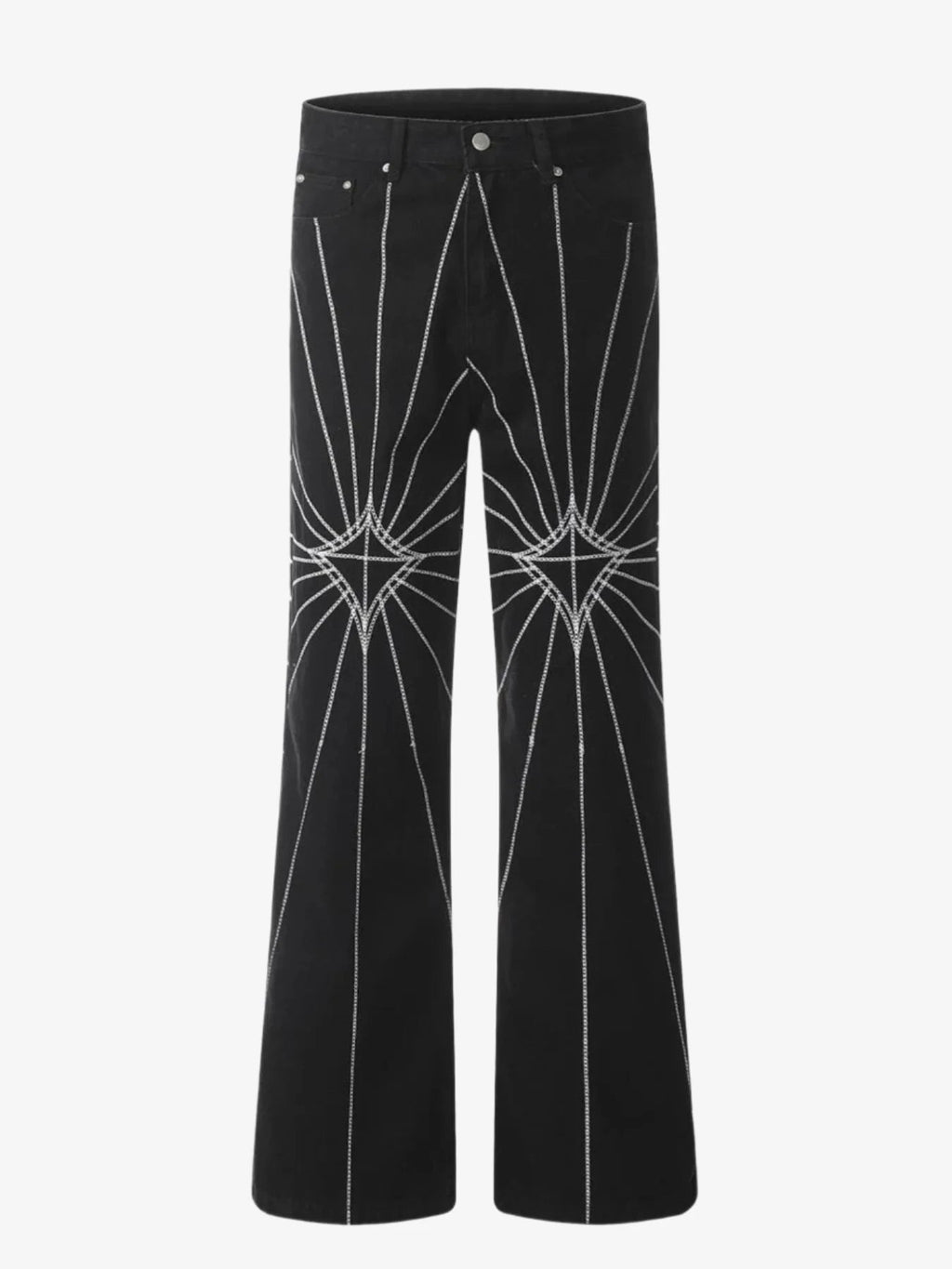 IREP Stealth Wealth Men's Spider Web Embroidered Flared Jeans iRepBrand