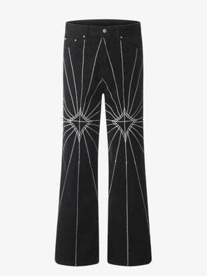 IREP Stealth Wealth Men's Spider Web Embroidered Flared Jeans iRepBrand