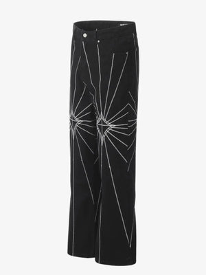 IREP Stealth Wealth Men's Spider Web Embroidered Flared Jeans iRepBrand