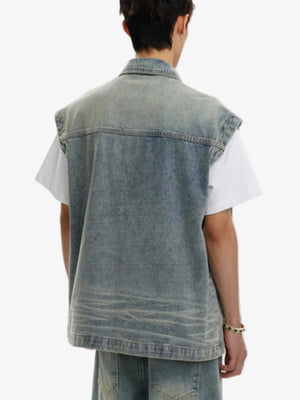 IREP Stealth Wealth Merrick Sleeveless Vintage Washed Denim Jacket Jacket iRepBrand