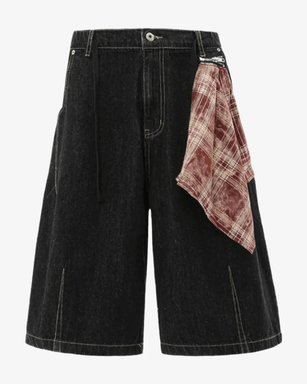 IREP Stealth Wealth Plaid Accent Denim Shorts Trendsi 