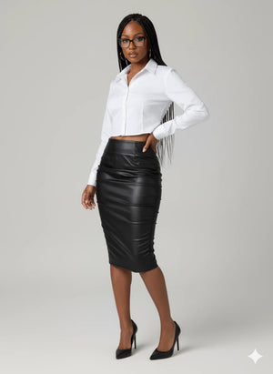 IREP Stealth Wealth Quintessence Slit Back Ruched Midi Skirt  iRepBrand