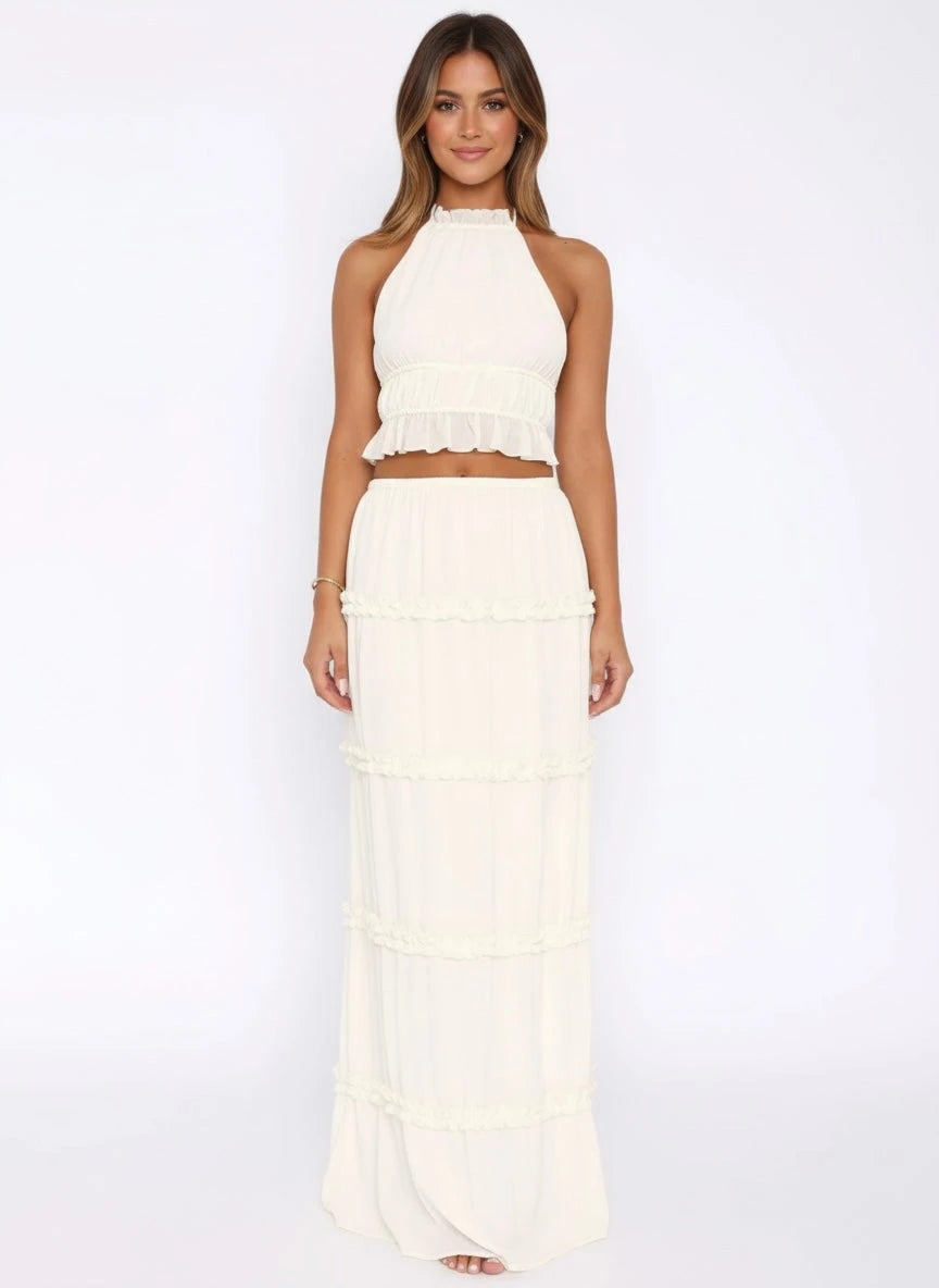 IREP Stealth Wealth Remi Halter Crop Backless Top and Maxi Skirt Set Crop Top iRepBrand