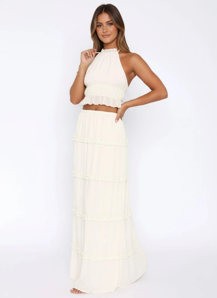 IREP Stealth Wealth Remi Halter Crop Backless Top and Maxi Skirt Set Crop Top iRepBrand