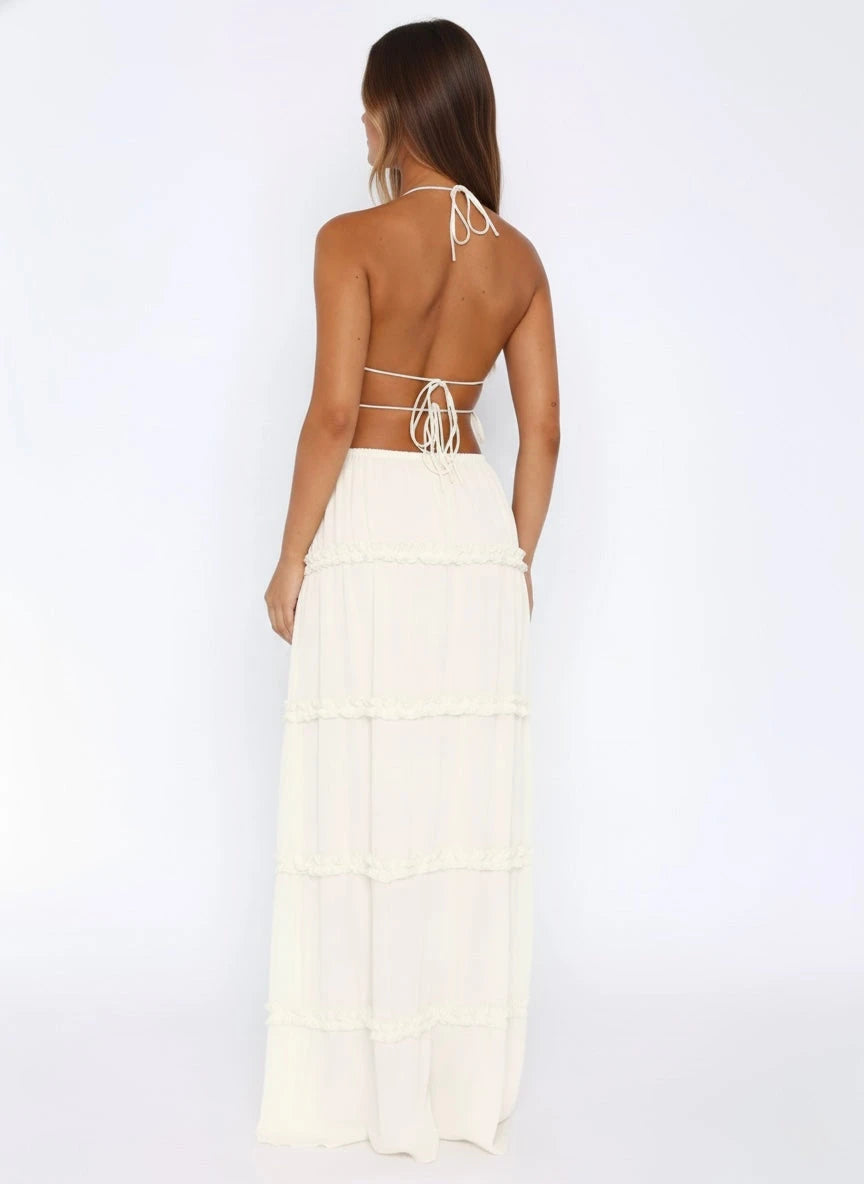 IREP Stealth Wealth Remi Halter Crop Backless Top and Maxi Skirt Set Crop Top iRepBrand