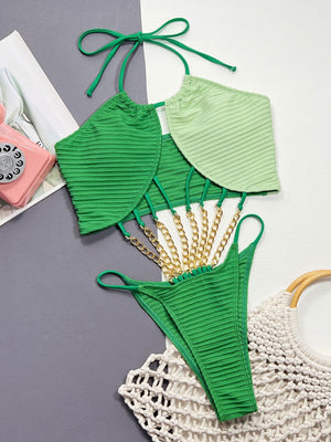 IREP Stealth Wealth Renee Contrast Halter Neck Chain Detail One-Piece Swimsuit  iRepBrand