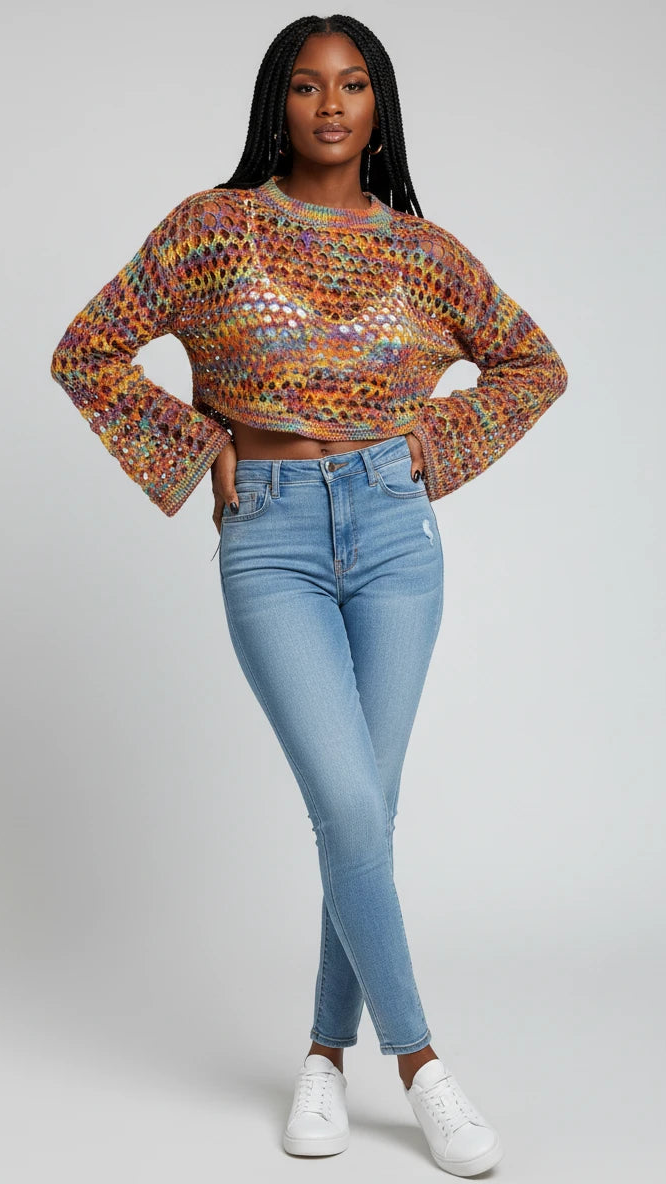 IREP Stealth Wealth Rubicon Rainbow Crochet Cropped Sweater Crop Top iRepBrand